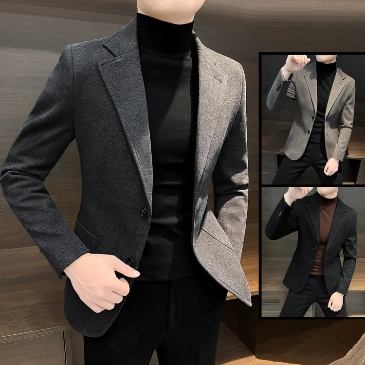毛呢西服外套男秋冬季英伦雅痞风格男装商务正装呢子男士休闲西装