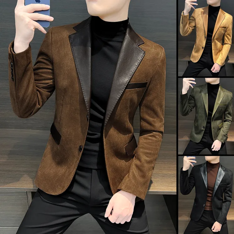 鹿皮绒休闲西装外套男韩版修身西服男款爆款2025新款秋冬单件上衣
