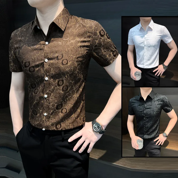 国风花衬衫男款痞帅高级感秋季冰丝薄款网红国潮印花男士衬衣短袖