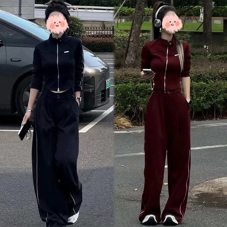 2024新款拉链卫衣阔腿裤两件套时尚休闲运动套装女入秋搭配一整套