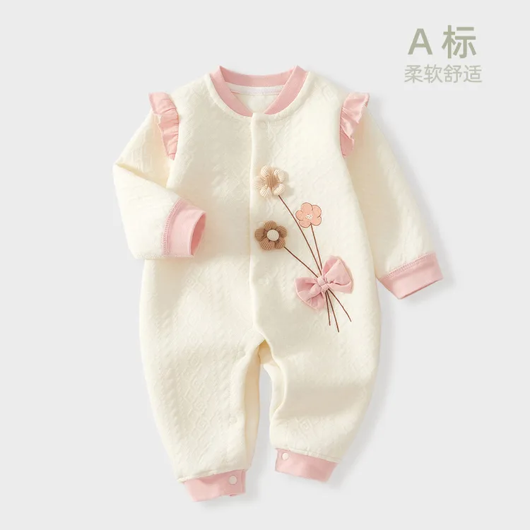 婴儿衣服秋季女宝宝满月公主连体衣夹棉春秋保暖新生儿外出包屁衣
