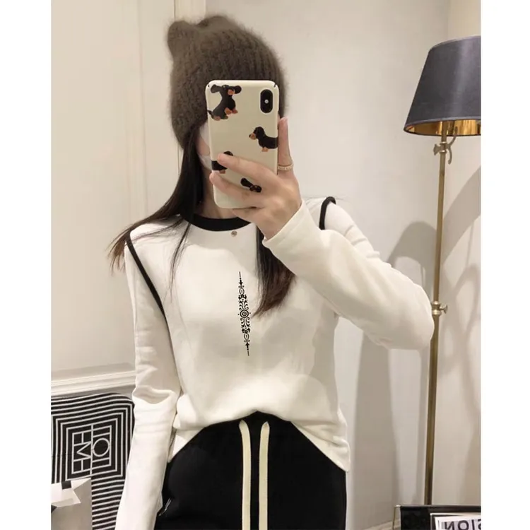 修身打底内搭冬季德绒撞色洋气百搭t恤衫女春秋装套头休闲上衣服