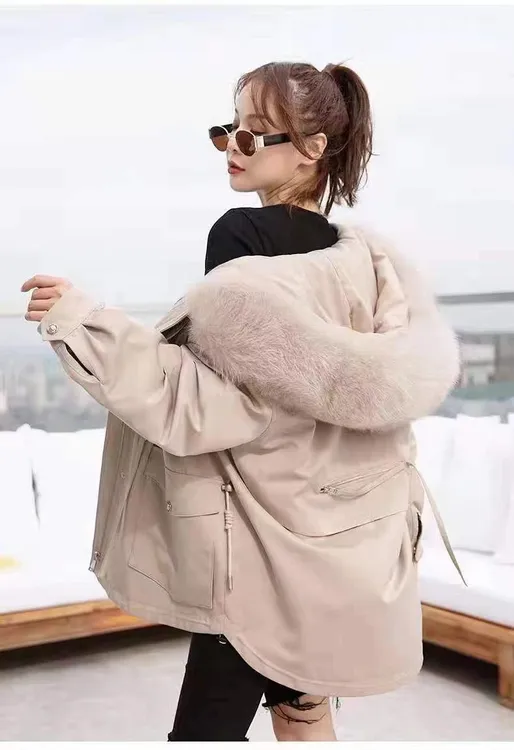 【短款】派克羽绒服女2024新款可拆卸真狐狸毛领獭兔毛内胆皮草外套