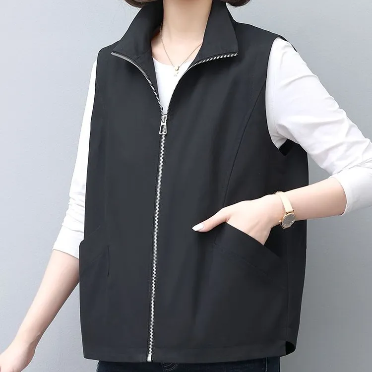 2024休闲中年妈妈马甲女春秋季洋气百搭宽松大码外穿显瘦背心马夹