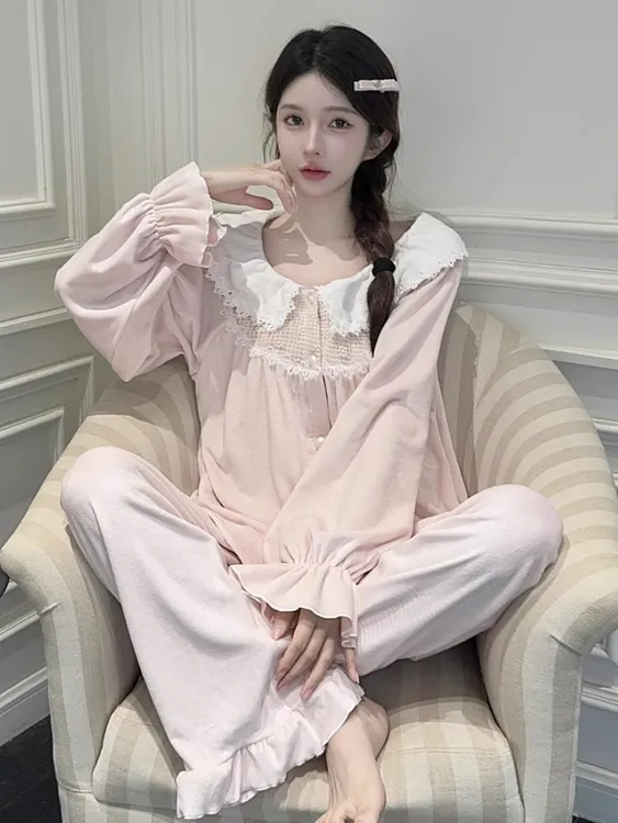 新款秋冬季长袖加厚海岛绒睡衣女甜美公主风粉色系可爱家居服套装