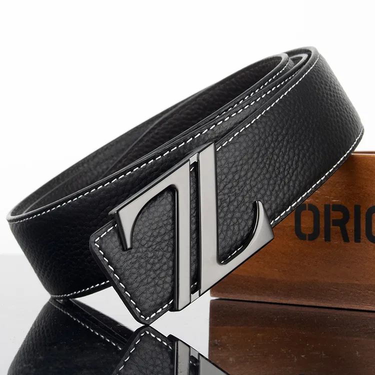 Callima Kavalit高档男士真皮腰带黑色双面牛皮男式平滑扣皮带