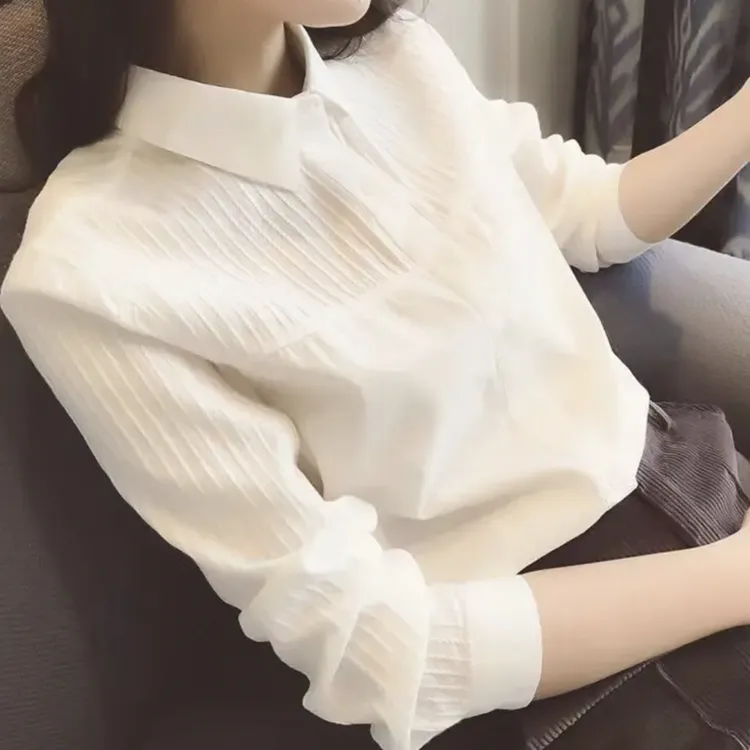 纯棉气质宽松型棉衬衣小众纯色显瘦上衣春秋季百搭修身型洋气衬衫