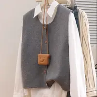 纯色叠穿外搭小金扣针织衫马甲圆领显瘦韩系针织宽松毛衣背心马甲