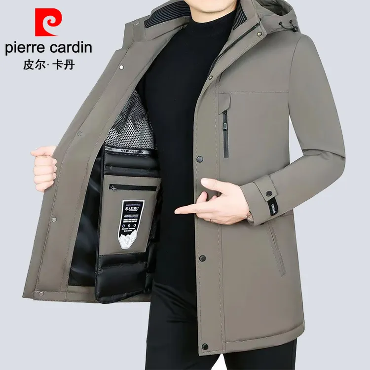 皮尔卡丹中长款棉衣男加厚保暖可脱卸内胆冬季防寒棉服外套爸爸装