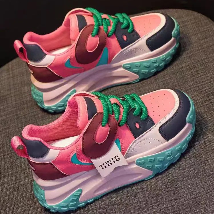 万达撤柜头层牛皮老爹鞋黑白内增高厚底女2025春季新款休闲时尚百