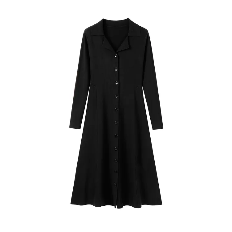 2024秋装新款女装气质外搭开衫毛衣裙收腰显瘦黑色复古针织连衣裙