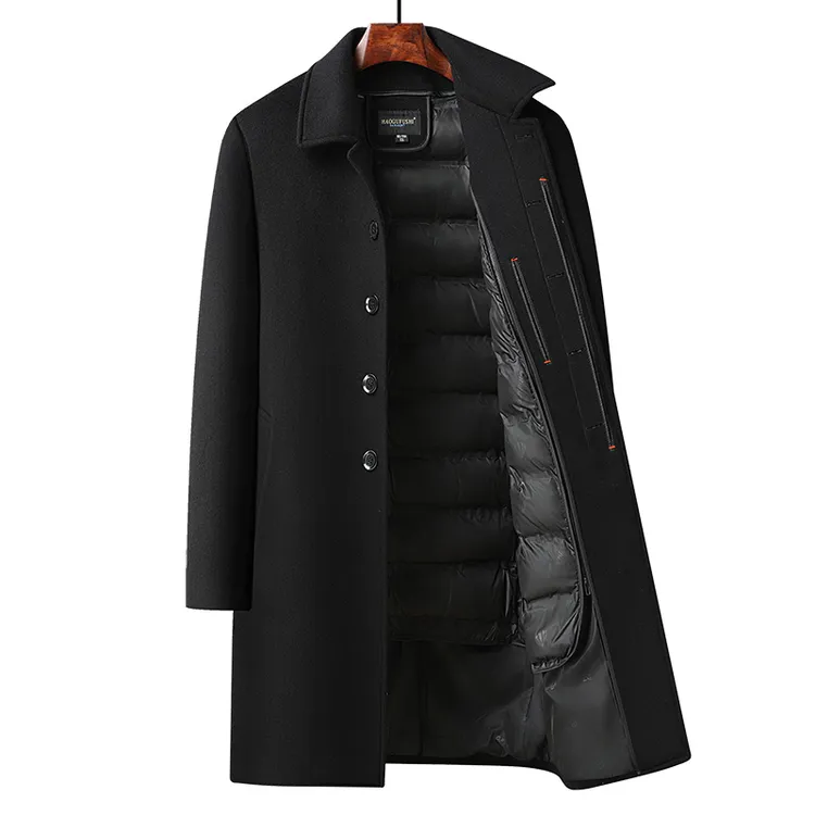 加厚长款可脱卸内胆翻领羊毛大衣秋冬毛呢大衣中老年外套爸爸装