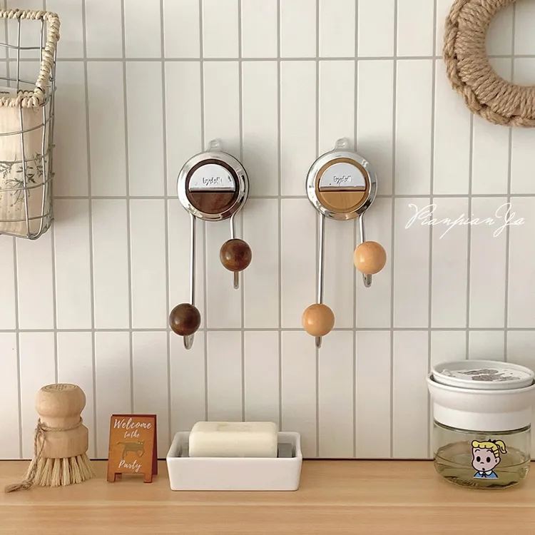 木质吸盘挂钩多功能免打孔原木胡桃木门后挂衣钩真空无痕壁挂粘钩