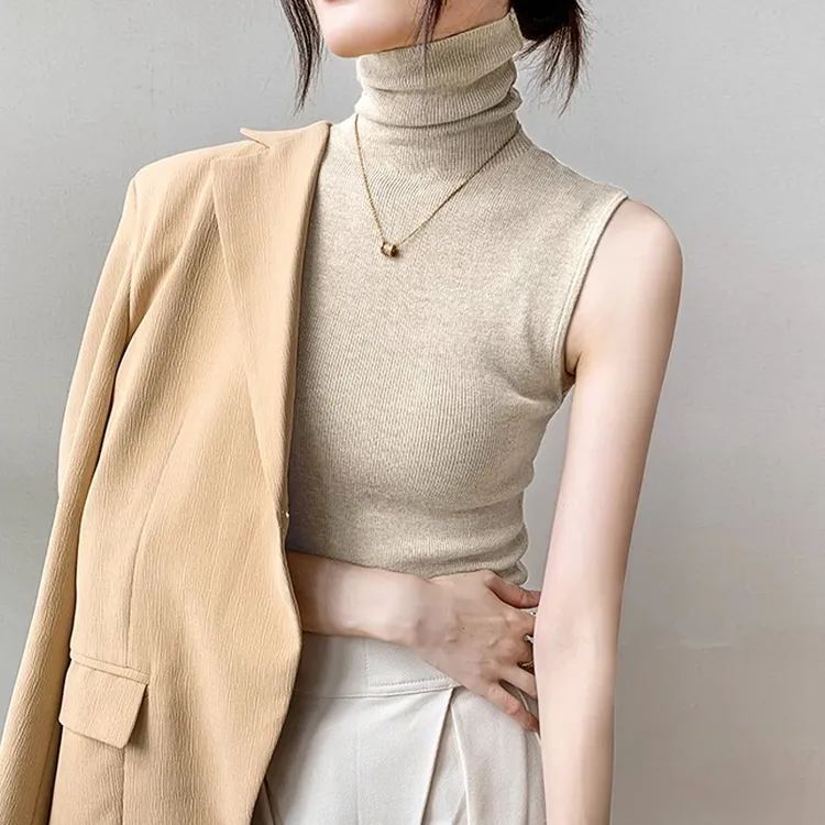 高领无袖针织背心女内搭毛衣打底衫春秋2025新款修身秋季显瘦上衣