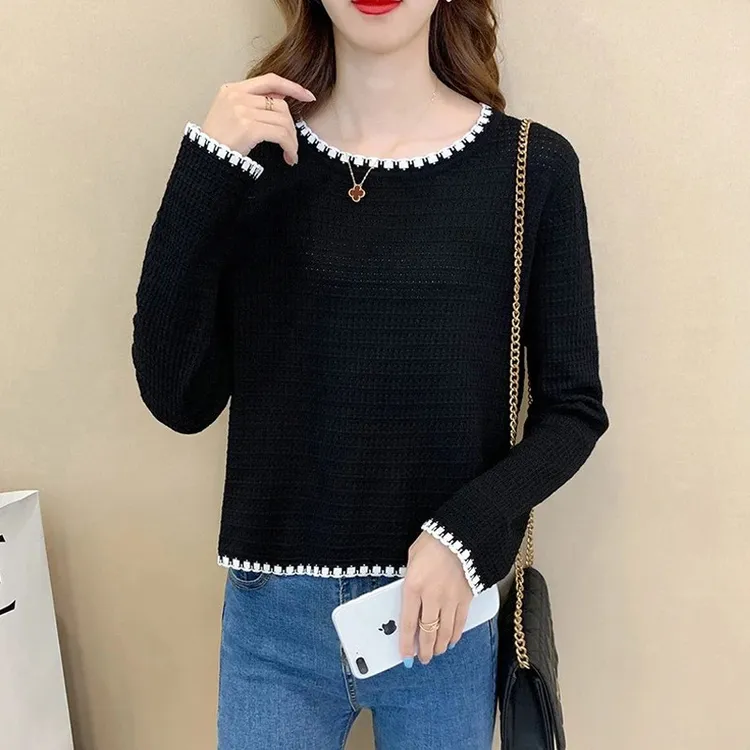 小香风毛衣针织衫女2025秋装新款内搭打底衫秋季宽松圆领短款上衣