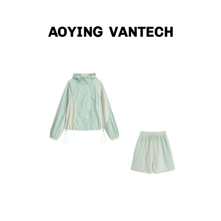 AOYING VANTECH【理想假日】夏日薄荷多巴胺休闲时髦外套+短裤套装