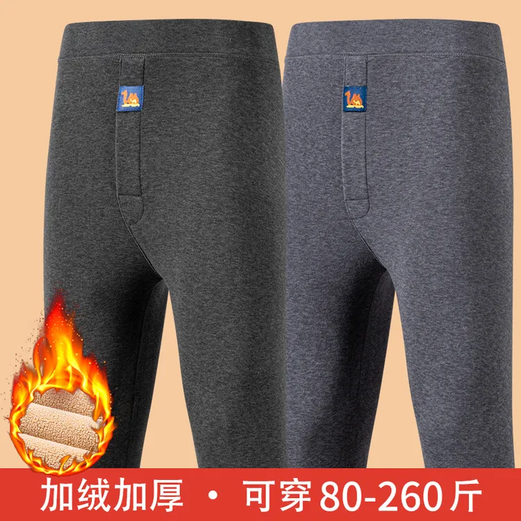 男士加大码驼绒裤冬季保暖抗寒加绒加厚自发热高腰弹力棉裤