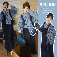 孕妇秋冬款孕妇装连衣裙加绒加厚背带裙韩版宽松背心裙围脖+毛衣