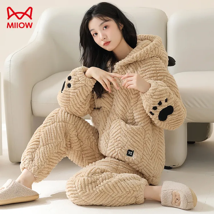 MiiOW/猫人【夹棉99072】三层夹棉睡衣女冬季加厚保暖可外穿家居服