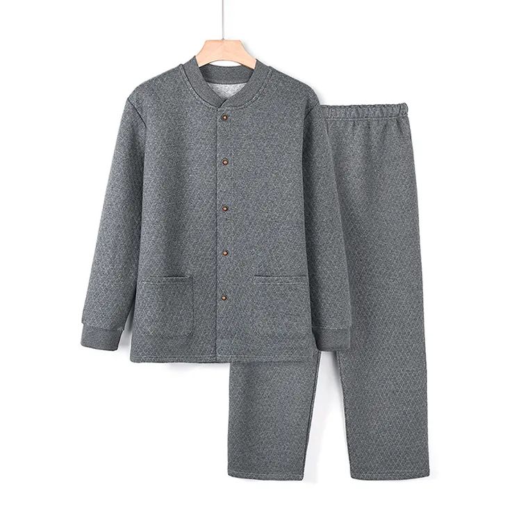 男中老年三层保暖夹棉开衫家居服睡衣内衣秋冬爸爸加厚棉袄保暖衣