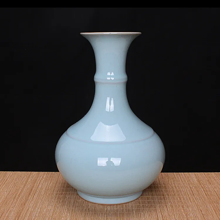 玉松汝瓷天青釉竹节瓶汝州原产地汝窑玛瑙釉陶瓷花瓶花器花插摆件