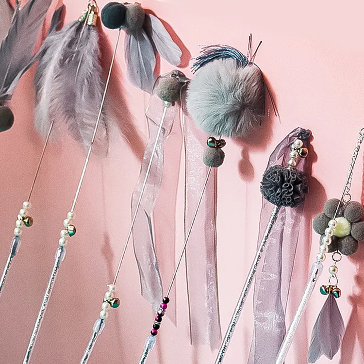 猫咪逗猫棒羽毛钢丝逗猫棒铃铛逗猫杆耐咬长杆飘逸仙女棒猫咪玩具