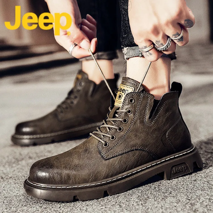 jeep吉普马丁靴男鞋2025新款秋季增高雪地工装靴子男士皮鞋高帮鞋