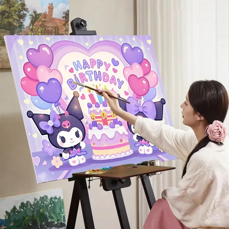 生日礼物diy数字油画库洛米美乐蒂手绘画涂色儿童卡通涂鸦装饰画