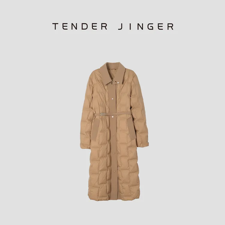 Tender Jinger女士休闲翻领收腰显瘦长款羽绒服T44SHX78005