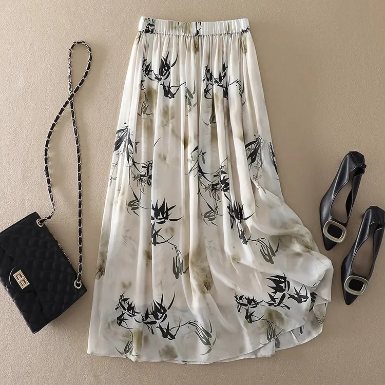 22姆米重磅真丝双绉桑蚕丝半身裙女中长款高端轻奢印花显瘦夏季潮