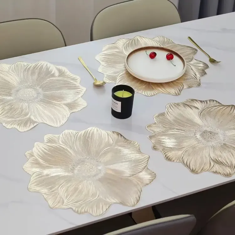荷花餐垫防热防水防油污pvc可水洗隔热垫酒店餐厅桌垫wty
