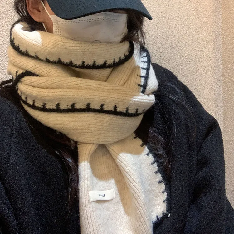 含羊毛流光风针织围巾女冬季2025新款韩系氛围感百搭加厚保暖围脖