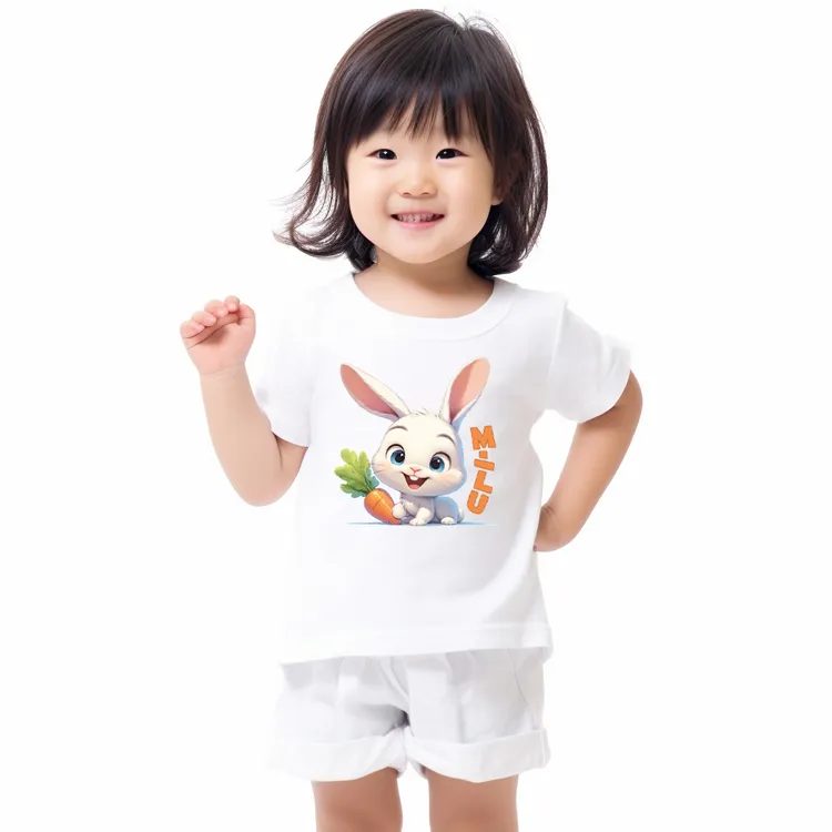 女童短袖T恤宝宝纯棉夏装卡通可爱小白兔子上衣儿童衣服夏季2024