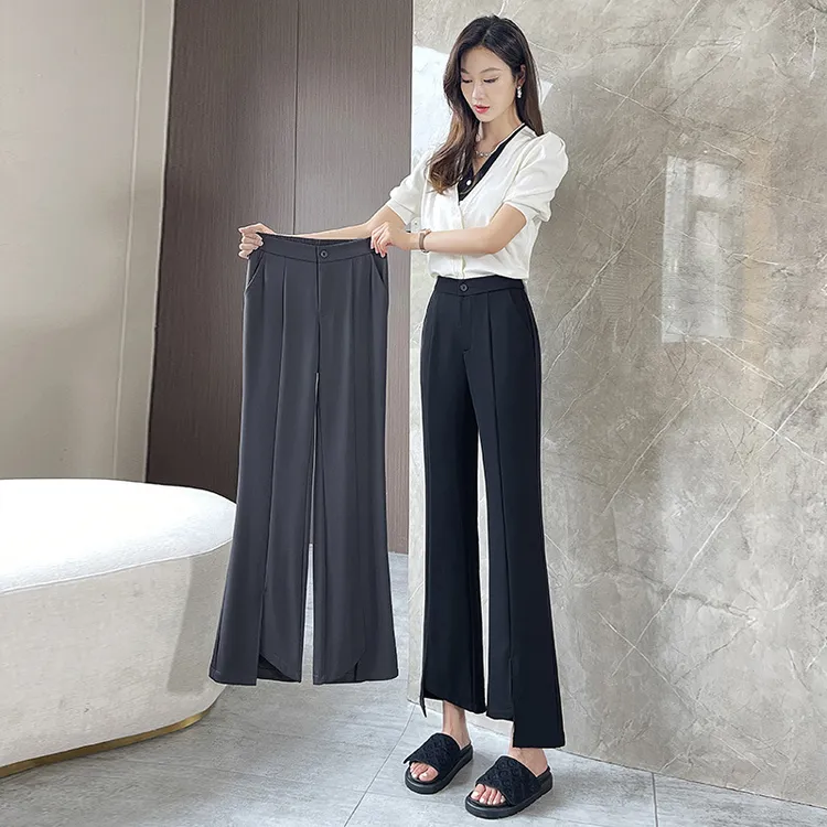 九分开叉西装裤女夏季薄款宽松显瘦大码胖mm小个子休闲裤直筒裤子