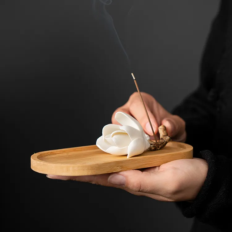 纯手工陶瓷玉兰花传统手工捏制实用花插线香小摆件适用居家生活
