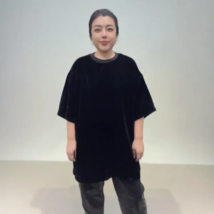 【MM】欧货休闲百搭真丝丝绒秋冬百搭大版T恤（无弹力建议干洗）宽松