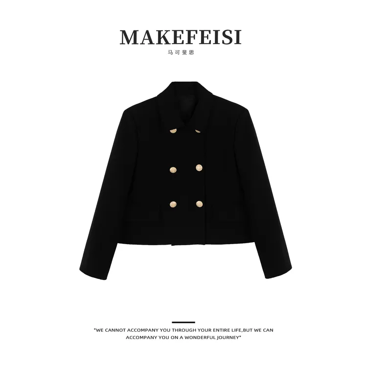 财阀千金 羊毛箱式双排扣短外套WT240