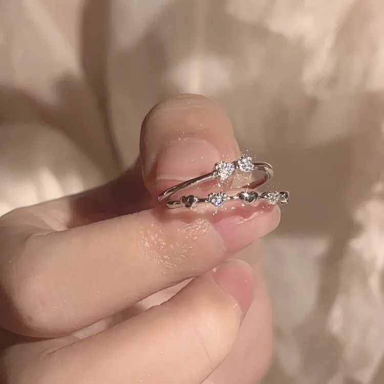 楚噢 925银戒指 925银蝴蝶结爱心戒指甜美轻奢情侣新女款闺蜜ins