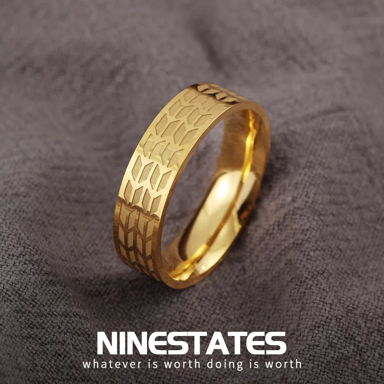 钛钢戒指 高级感轻奢款女男士素圈金色戒指小众情侣手饰品气质