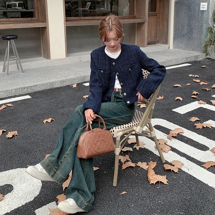 高级感藏蓝色小香风外套女春秋2024新款气质名媛小个子超好看上衣