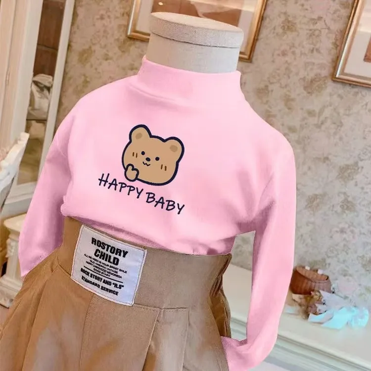 双面德绒加厚季儿童中高领小童保暖打底衫春款单穿加绒百搭上衣T