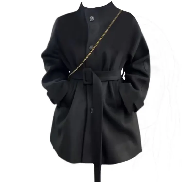 胖mm气质高级感收腰小个子毛呢外套女冬大码加厚黑色短款呢子大衣