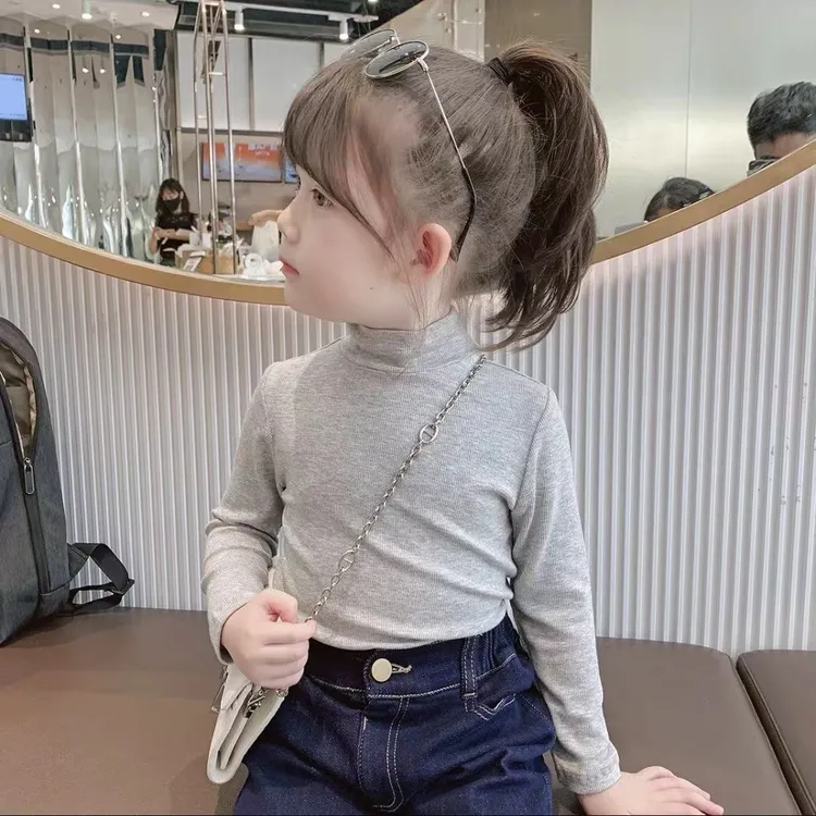 女童2025秋冬新款半高领长袖T恤加绒上衣儿童内搭t打底衫童装0167