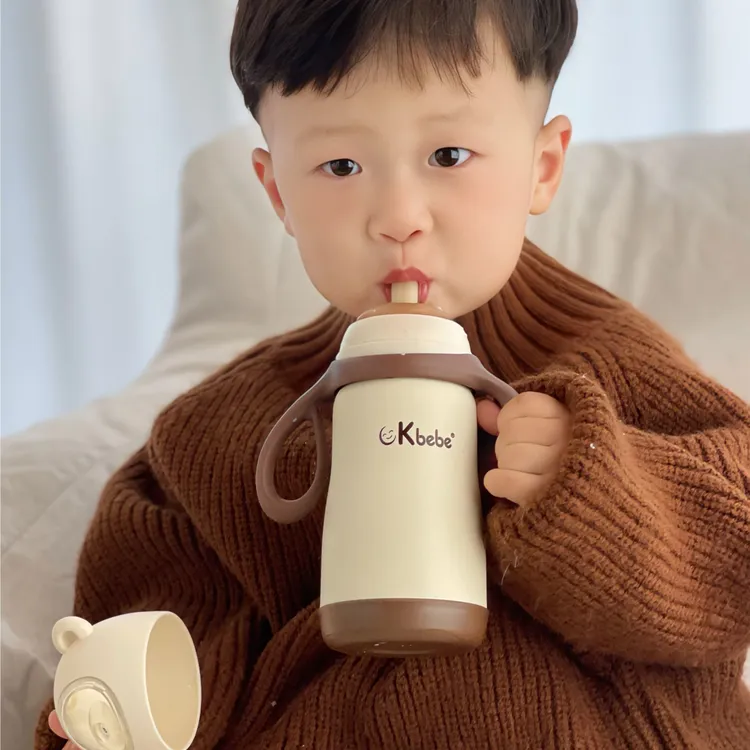 ckbebe婴儿保温杯带吸管奶嘴大宝宝保温奶瓶0-6个月小月龄学饮杯