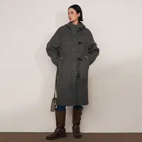MPAM秋冬新牛角扣大衣女中长款连帽韩系宽松女毛呢外套718