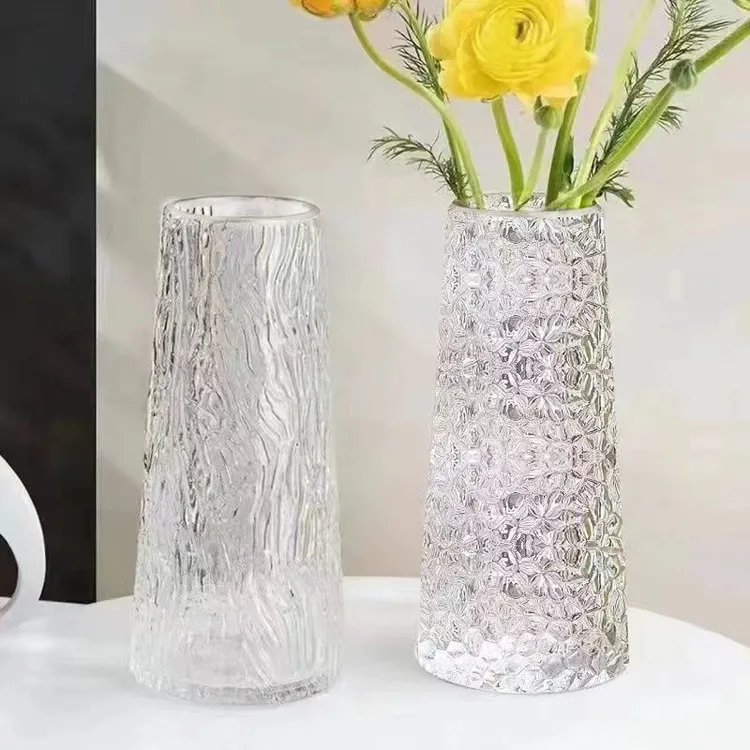 【买一送一两只装】冰川纹花瓶简约玻璃花瓶高级感轻奢颜控插花摆件
