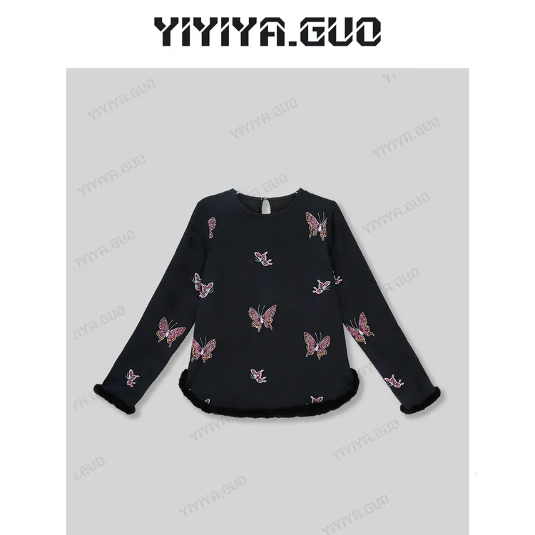 yiyiya.Guo艺艺吖【翩翩粉蝶】新中式中国风钉珠蝴蝶上衣20242792
