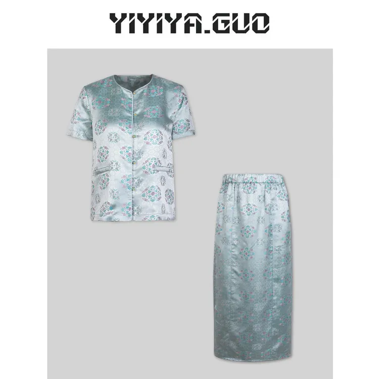 yiyiya.Guo艺艺吖/织金织锦【莲香】短袖+半裙20241478