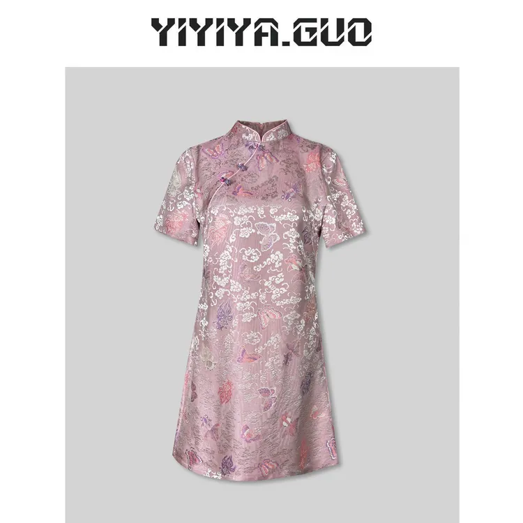 yiyiya.Guo艺艺吖/【金鱼闹紫蝶】立领斜襟连衣裙20241310