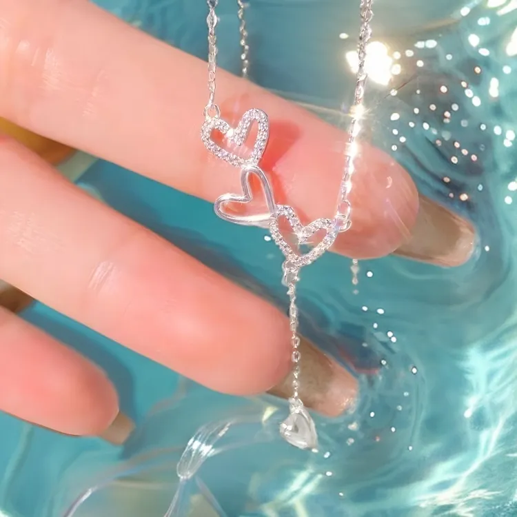 坠链均925银 轻奢银项链爱心流苏锁骨链女款甜美气质简约百搭坠链